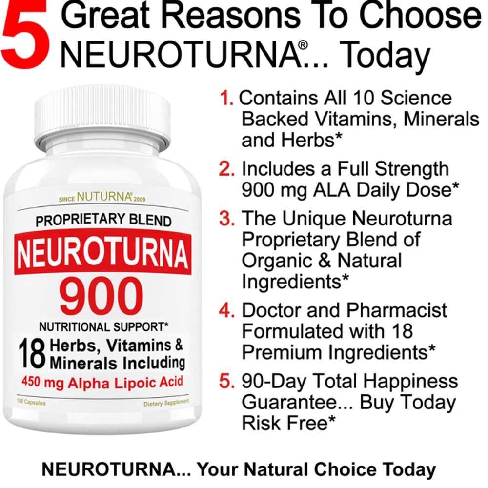 Nuturna Neuroturna 900 – 18-Ingredient Nerve &amp; Brain Support Formula with 450mg Alpha Lipoic Acid | 180 Capsules thumbnail 2