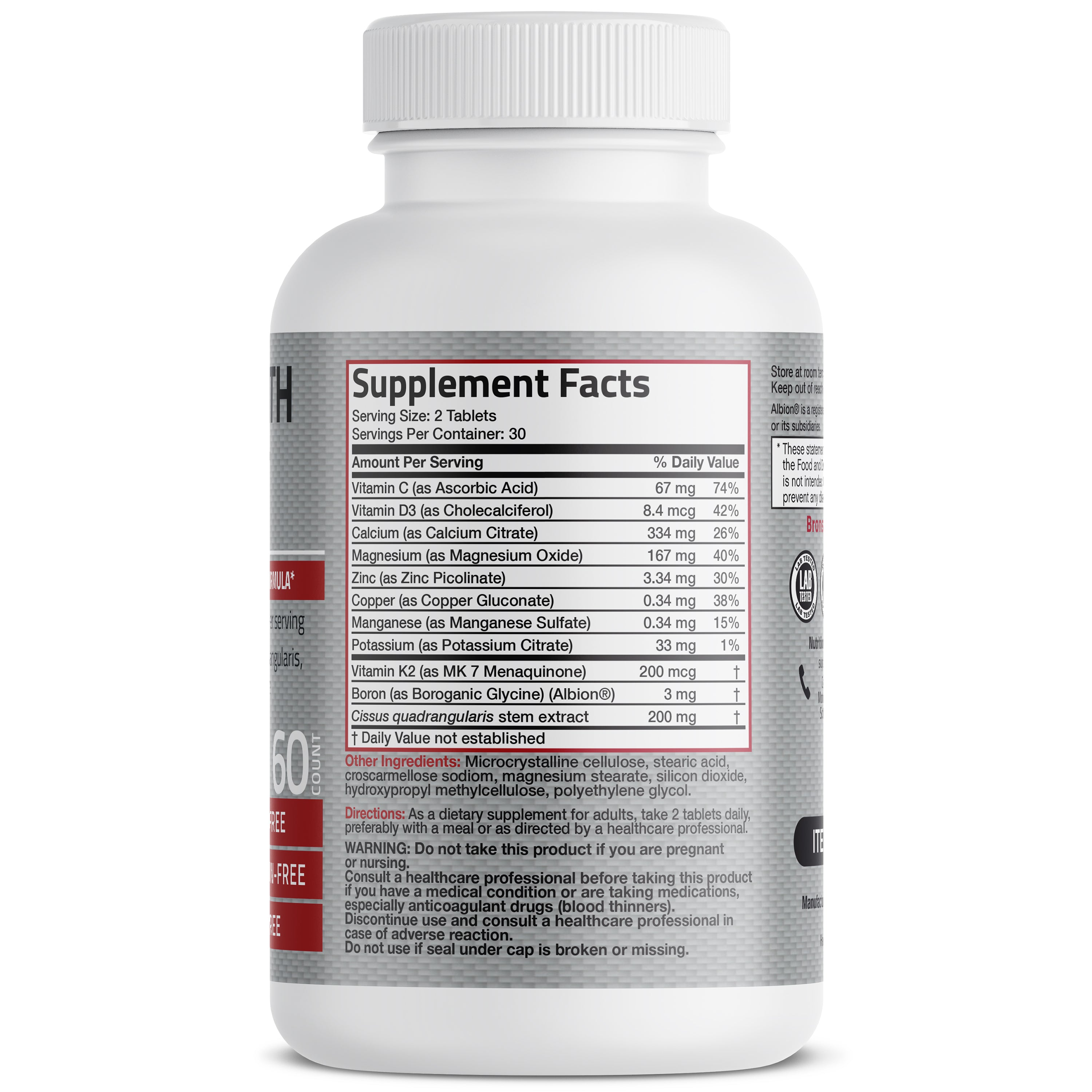 Bronson Vitamins Bone Health &amp; Strength Complex Formula 60 Caps thumbnail 4