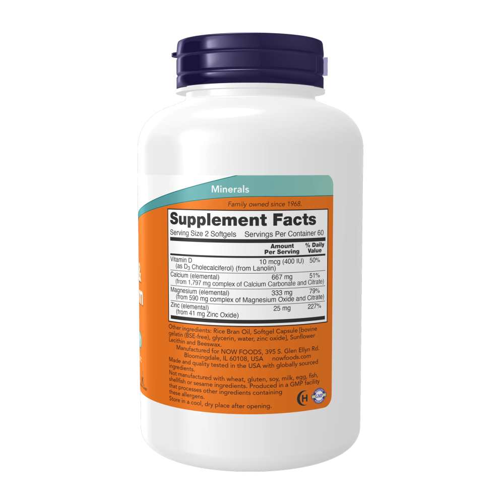 Now Foods Calcium &amp; Magnesium Softgels – with Vitamin D3 &amp; Zinc – Bone Health Support – 120 Softgels thumbnail 3