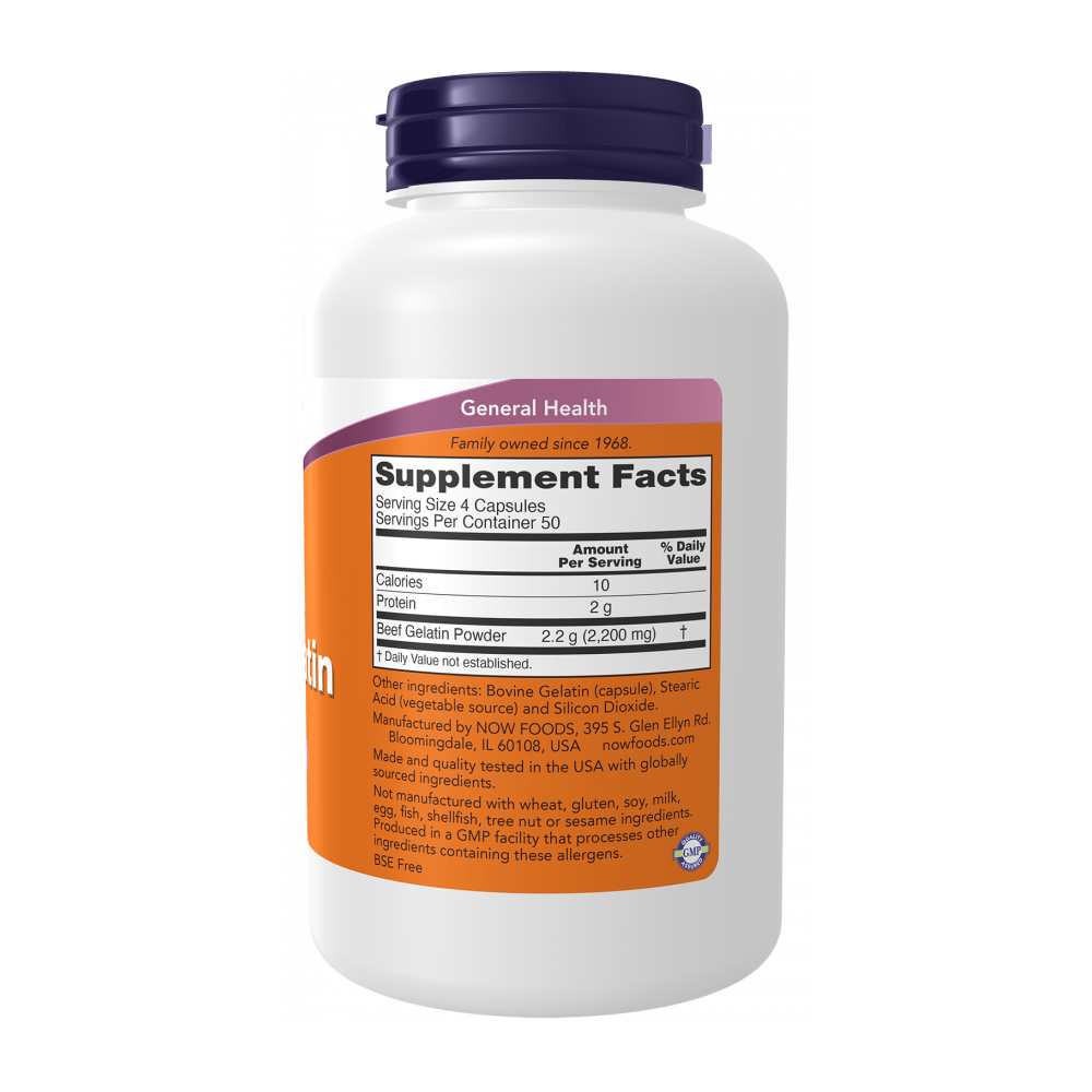 Now Foods Hydrolyzed Beef Gelatin – Nutritional Support for Hair, Skin, Nails &amp; Joints – 200 Capsule thumbnail 2