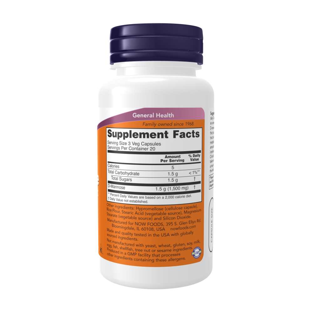 Now Foods D-Mannose 500 Mg – Urinary Tract Support &amp; Bladder Cleanse Formula – 60 Veg Capsules thumbnail 2