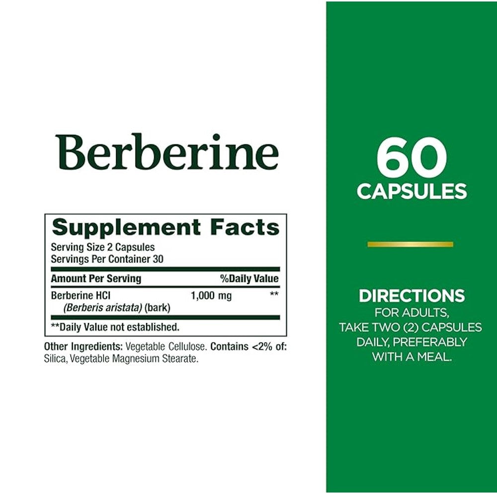 Nature's Bounty Berberine 1000mg - Supports Heart Health, Cholesterol &amp; Blood Sugar Levels - 60 Herbal Capsules thumbnail 2