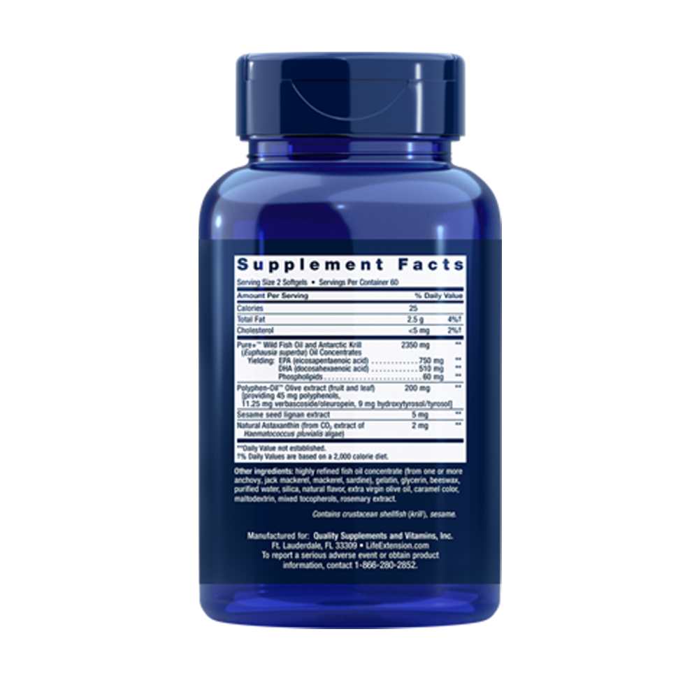 Life Extension Super Omega-3 Plus Epa/dha Fish Oil, Sesame Lignans, Olive Extract, Krill &amp; Astaxanthin 120 Softgels thumbnail 2