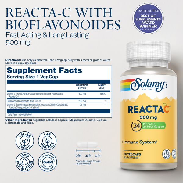 Solaray Reacta-C &amp; Bioflavonoids 500mg 60 Caps thumbnail 2