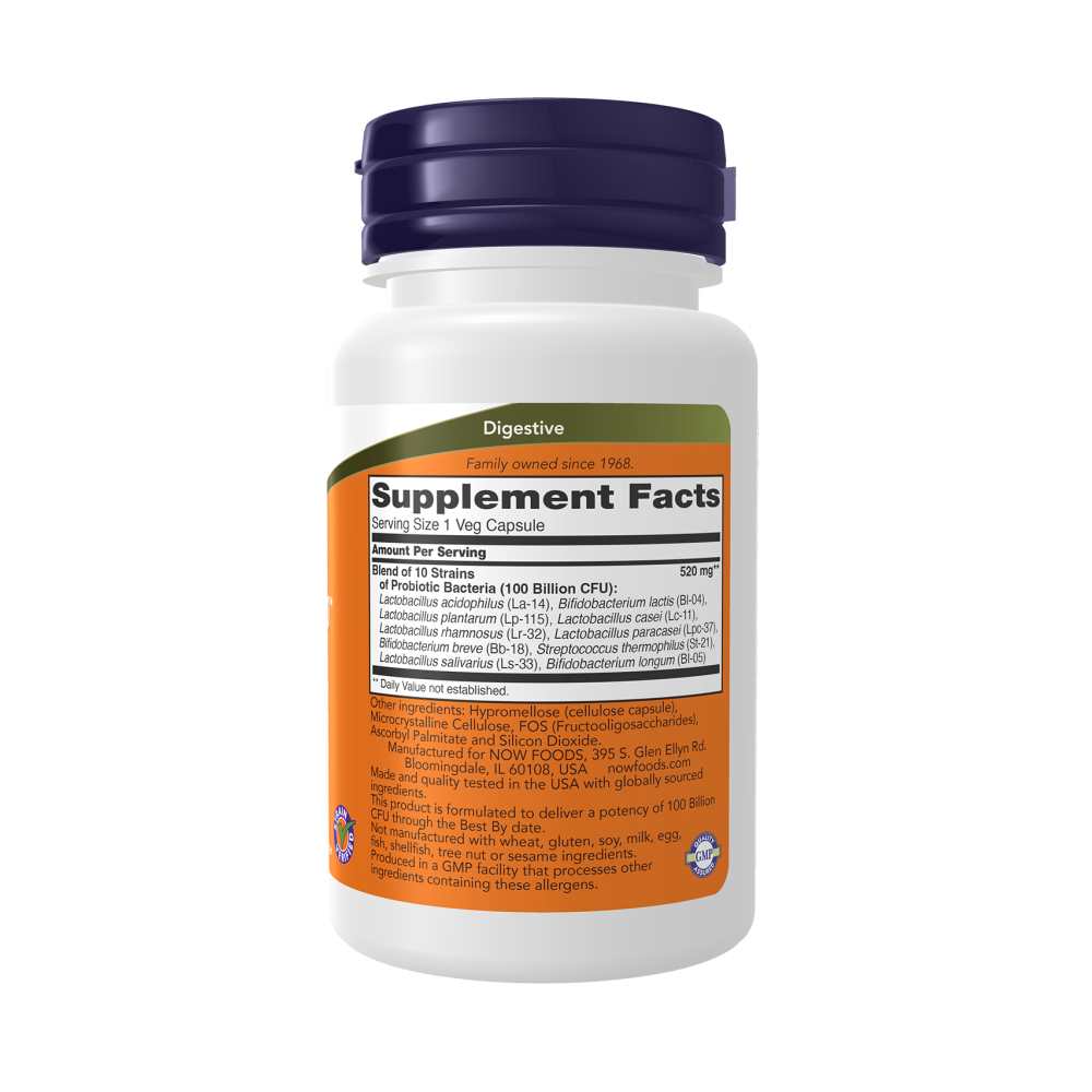 Now Foods Probiotic-10™ 100 Billion – Restorative Care – 10 Probiotic Strains – Gut &amp; Intestinal Balance Support – 30 Veg Capsules thumbnail 2