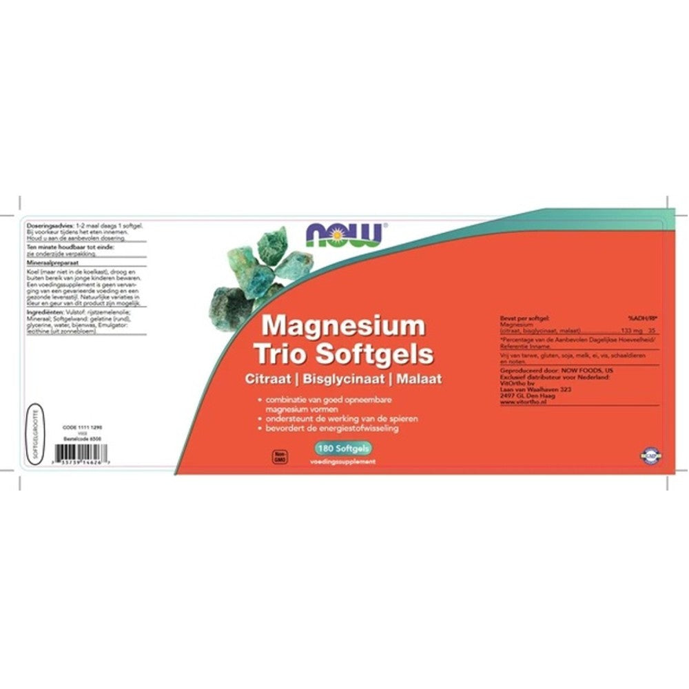NOW Magnesium Trio Softgels – Citraat, Bisglycinaat &amp; Malaat, 180 Softgels thumbnail 2