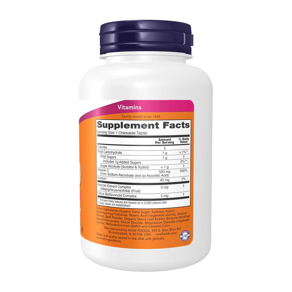Now Foods Chewable C-500 – Vitamin C for Immune &amp; Skin Health – 100 Tablets thumbnail 2