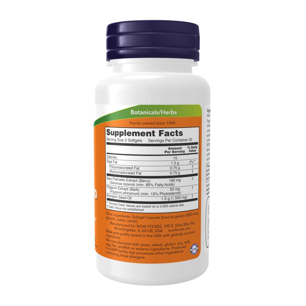 Now Foods Pygeum &amp; Saw Palmetto – Prostate Health Support – 60 Softgels thumbnail 3
