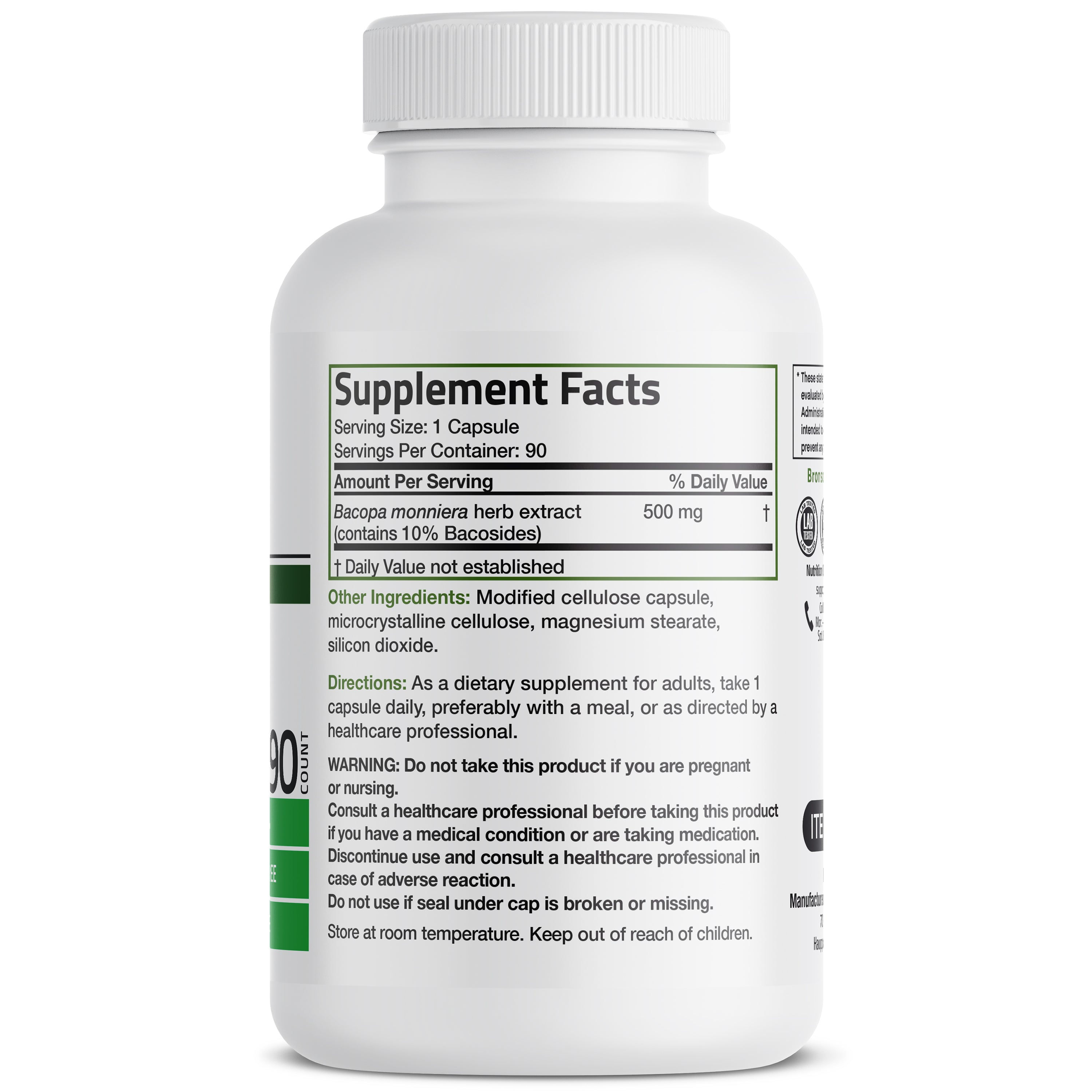 Bronson Vitamins Bacopa Monniera Standardized Extract - 500 Mg - 90 Vegetarian Capsules thumbnail 2