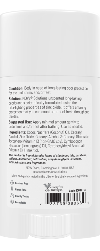 Now Foods Long-Lasting Deodorant – Unscented – Paraben &amp; Aluminum Free – 2.2 oz. (62 g) thumbnail 2