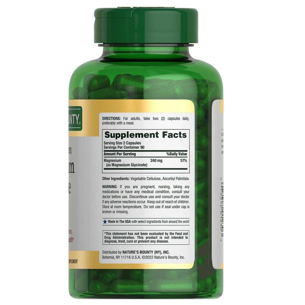 Magnesium Glycinate – Nature's Bounty 240MG Relaxation and Bone, Heart &amp; Nerve Health – Non-GMO, Gluten-Free thumbnail 2