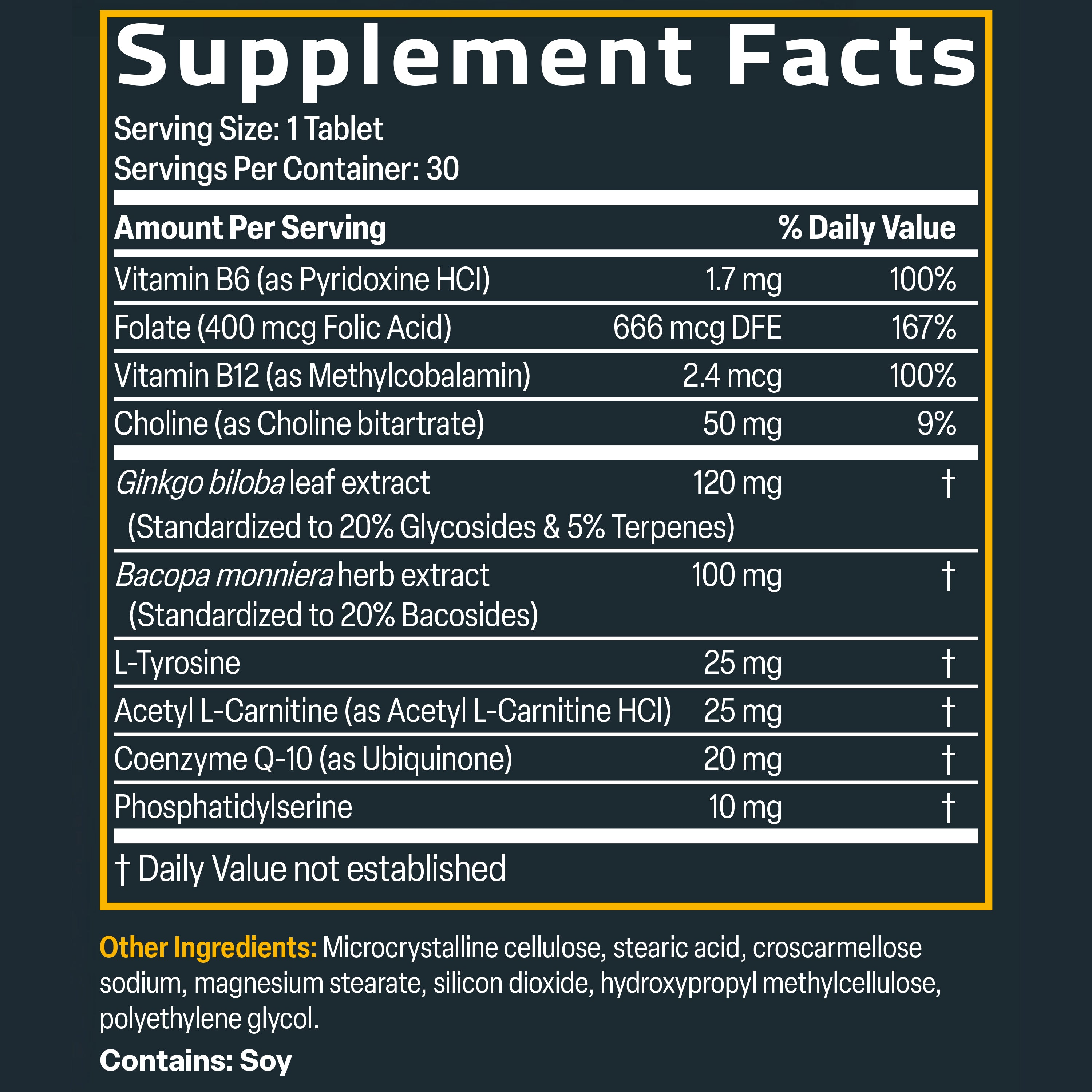 Bronson Vitamins Ginkgo, Bacopa &amp; Acetyl L-Carnitine 30 Tabs thumbnail 4