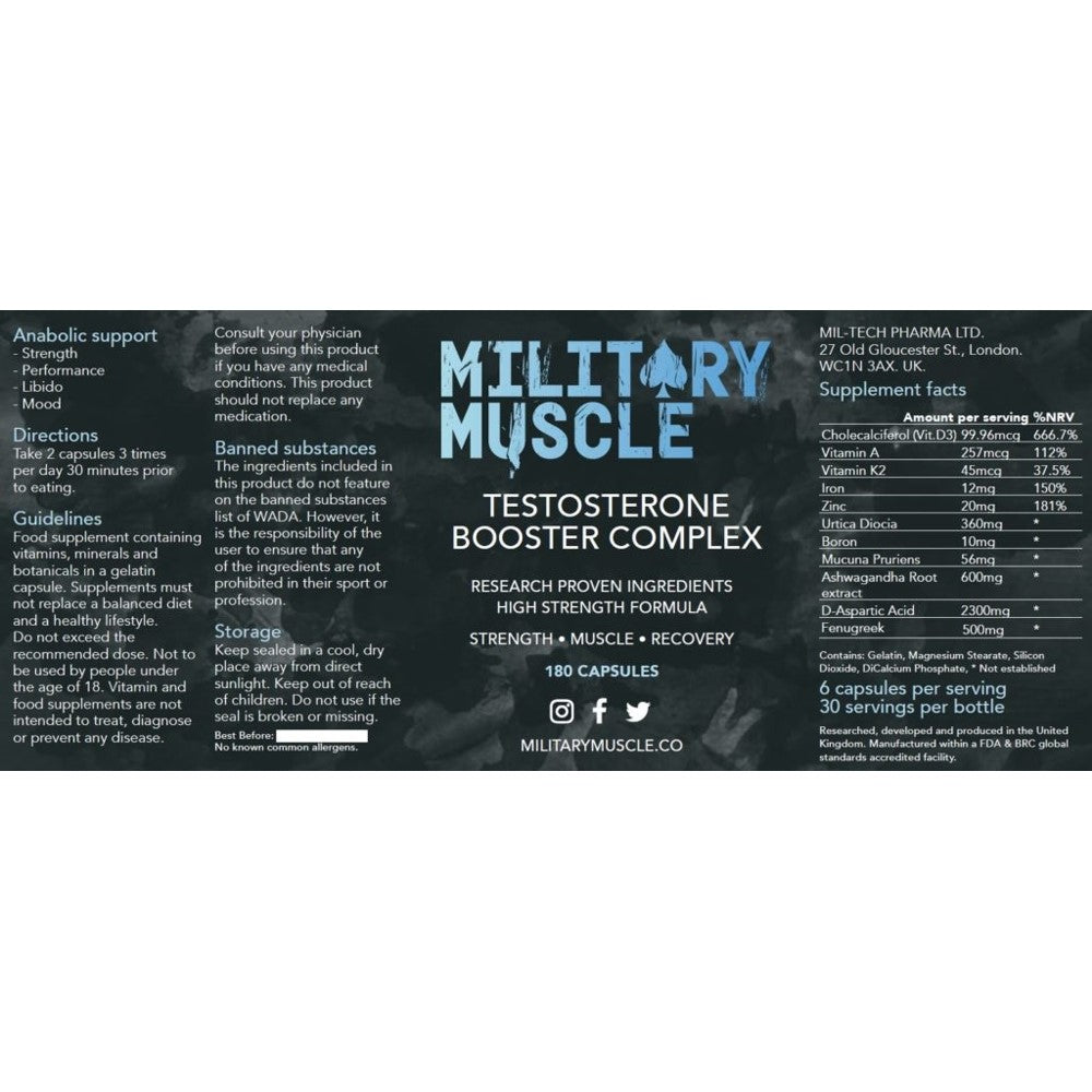 Military Muscle Testosterone Booster Complex - High-Strength Formula for Strength &amp; Muscle Recovery - 180 Capsules thumbnail 2