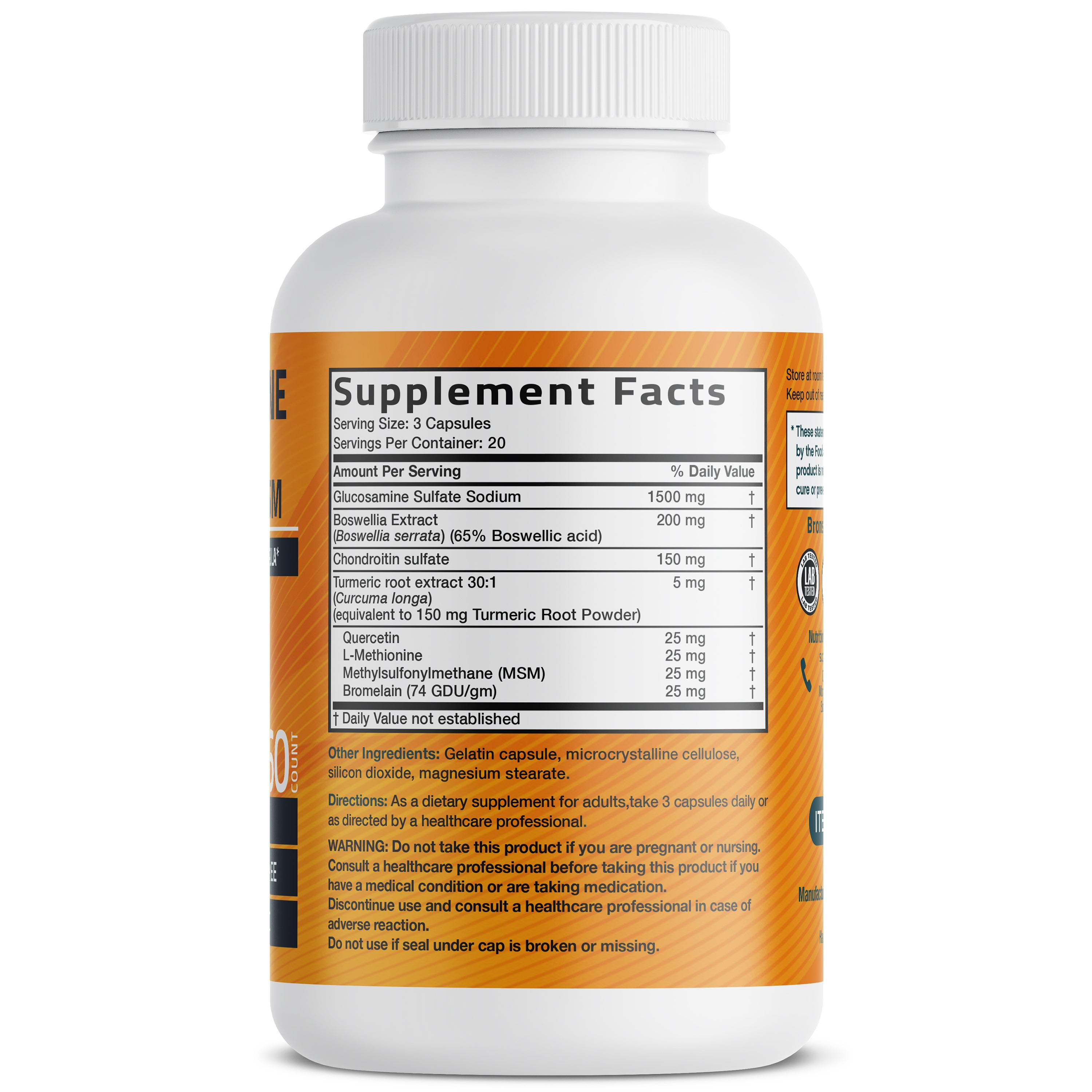 Bronson Vitamins Glucosamine Chondroitin Turmeric &amp; Msm 60 Caps thumbnail 4
