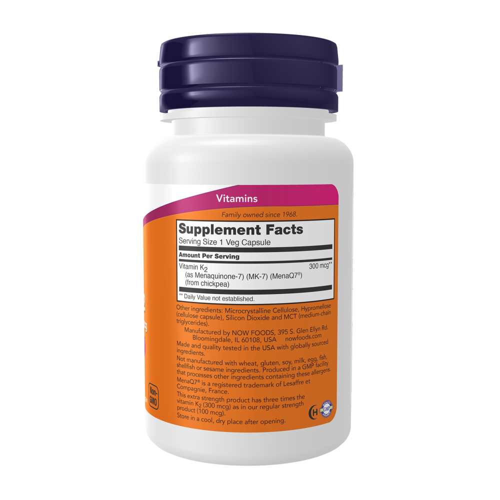 Now Foods Vitamin K-2 Mk-7 – 300 Mcg Extra Strength for Bone &amp; Heart Health – 60 Capsules thumbnail 2