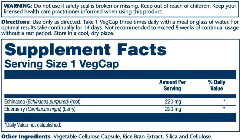 Solaray Echinacea Root &amp; Elderberry 440mg 100 Caps thumbnail 2