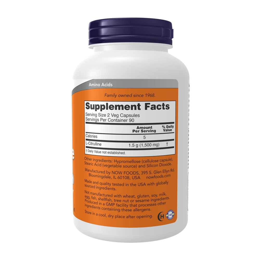 Now Foods L-Citrulline 750mg – Protein Metabolism &amp; Immune Support – 90 Veg Capsules thumbnail 3