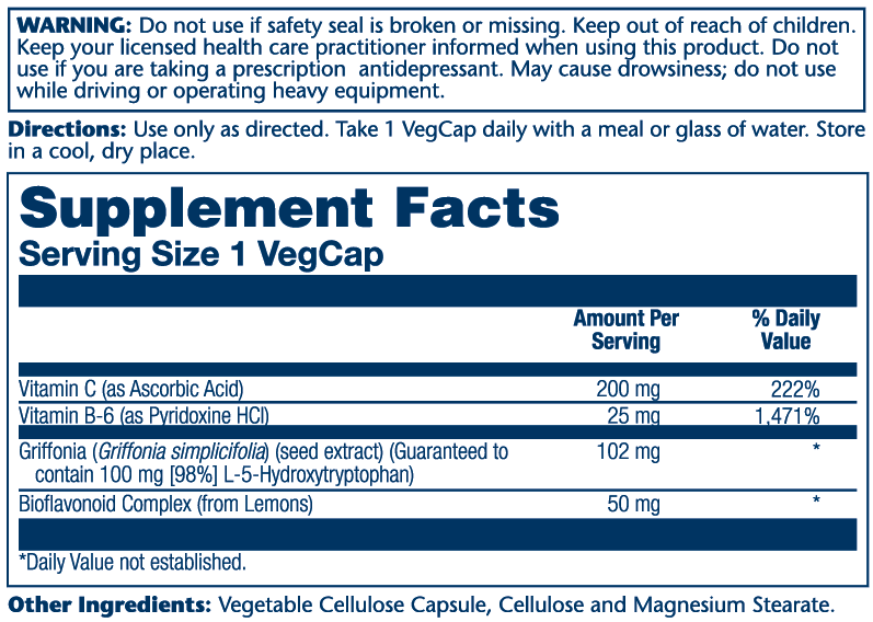 Solaray L-5-Htp with Vitamin B-6 &amp; C, 100mg 30 Caps thumbnail 2