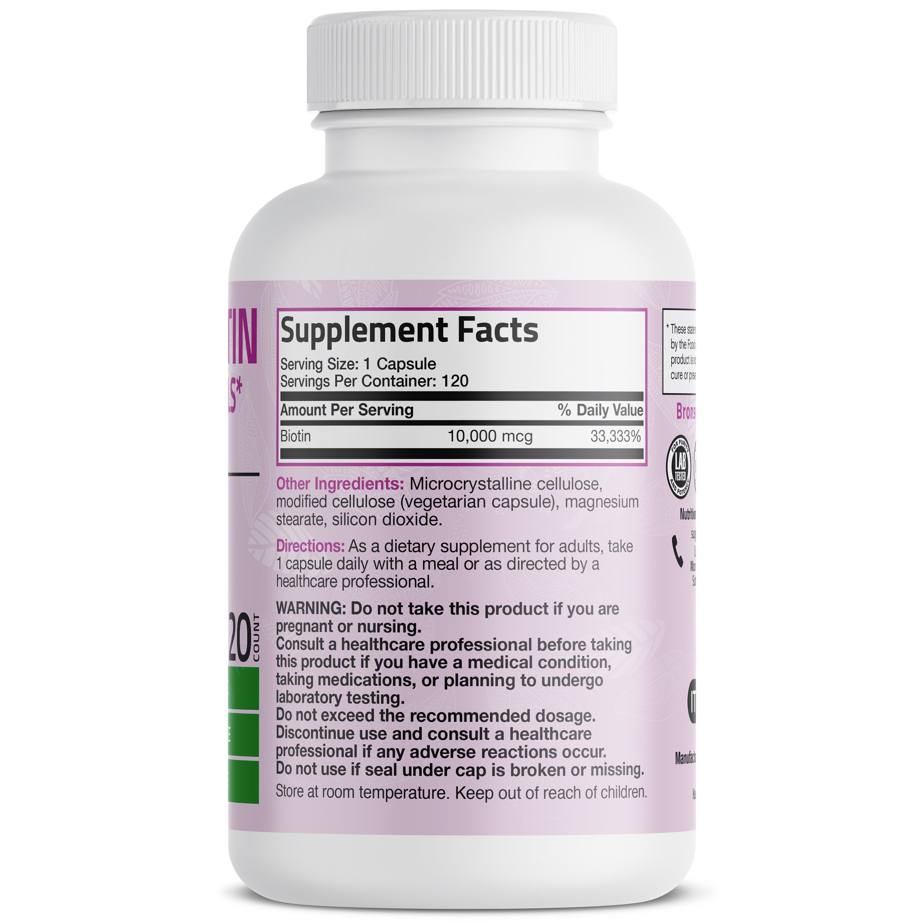 Bronson Vitamins Ultra Biotin Hair, Skin &amp; Nails - 10,000 Mcg 120 Caps thumbnail 3