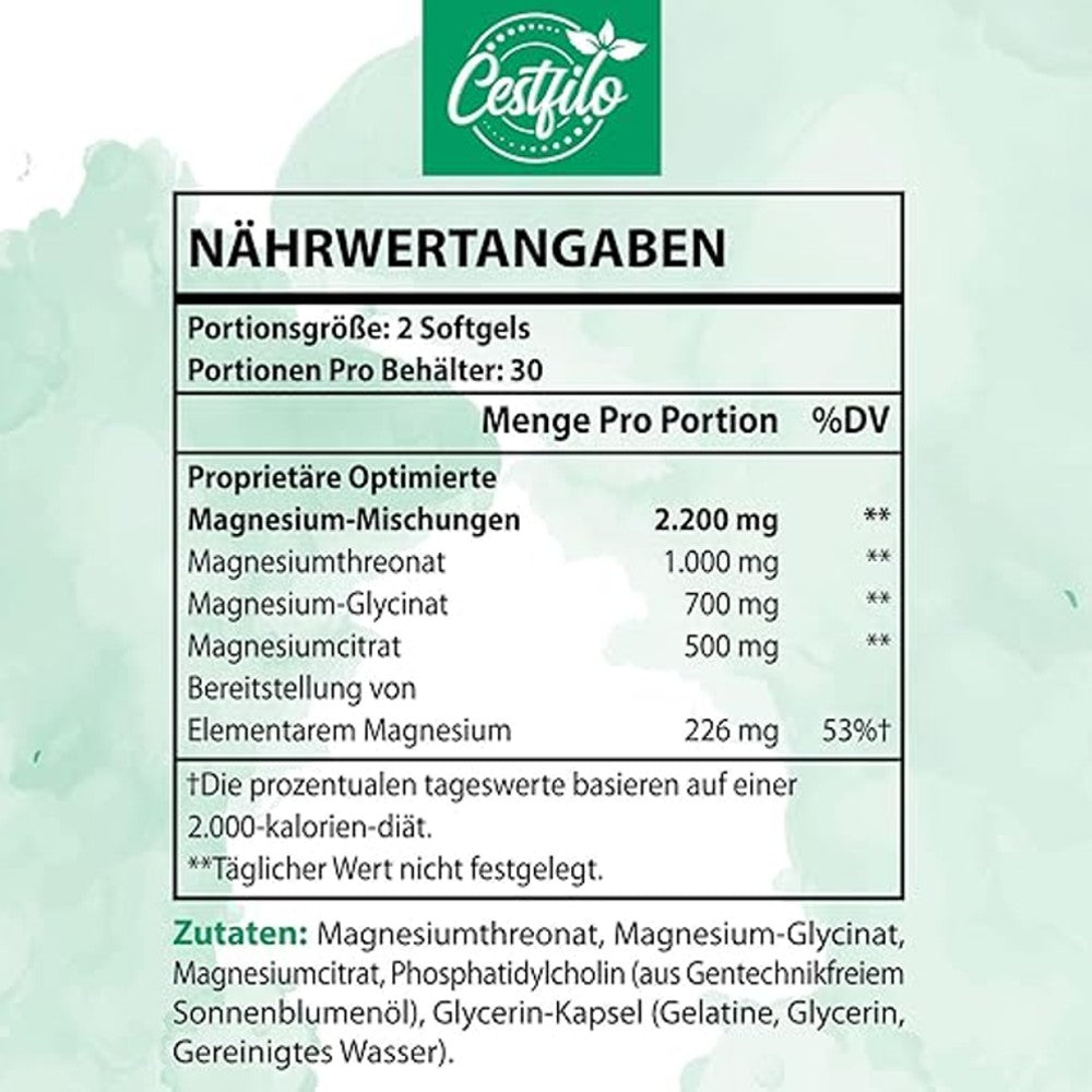 Cestfilo Liposomal Magnesium 2200mg – Threonate, Glycinate &amp; Citrate thumbnail 2