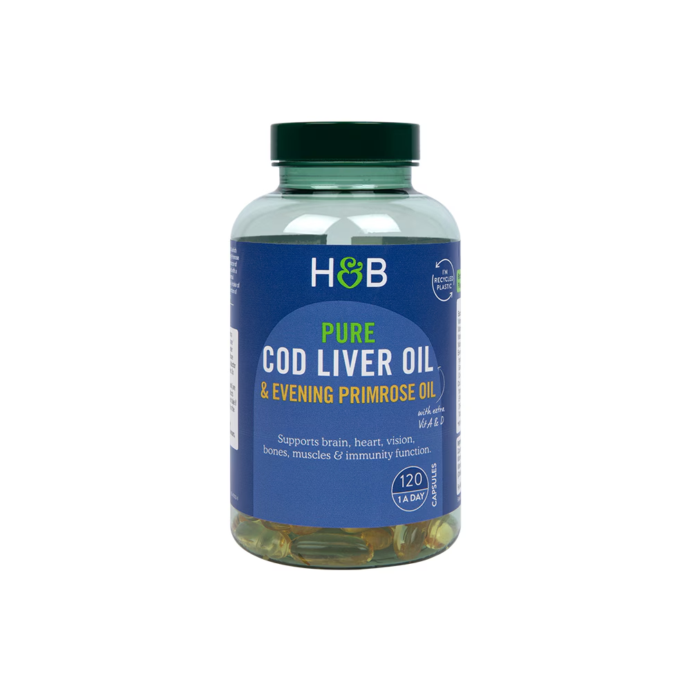 Holland &amp; Barrett Pure Cod Liver Oil With Evening Primrose Oil - Supports Brain, Heart &amp; Vision Immunity Functions