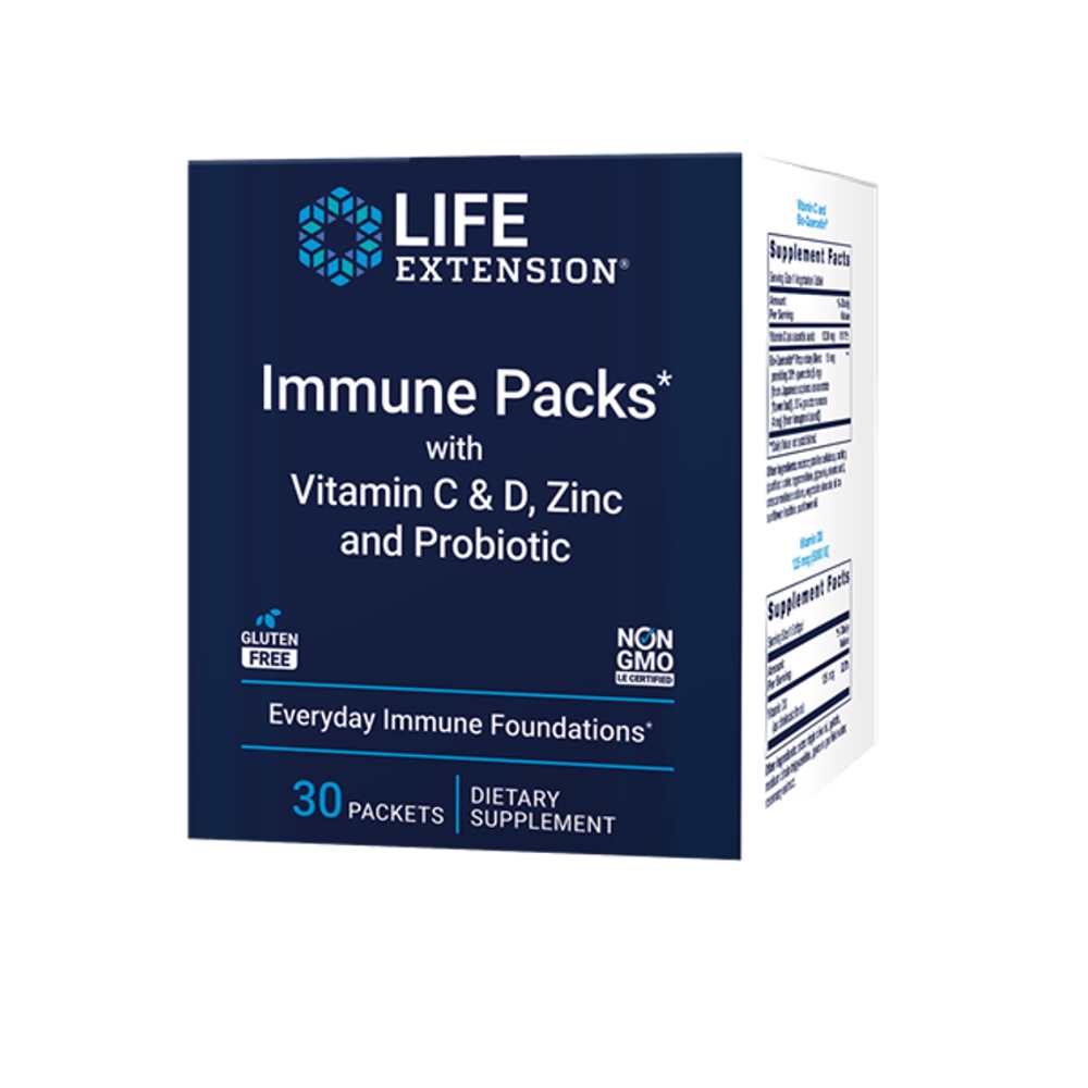 Life Extension Immune Packs with Vitamin C, D, Zinc &amp; Probiotic – 30 Packets