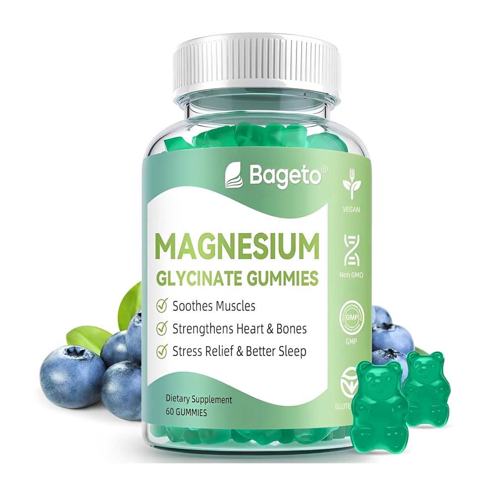 Bageto Magnesium Glycinate Gummies – Muscle Relaxation, Heart &amp; Bone Support, Stress Relief | 60 Gummies