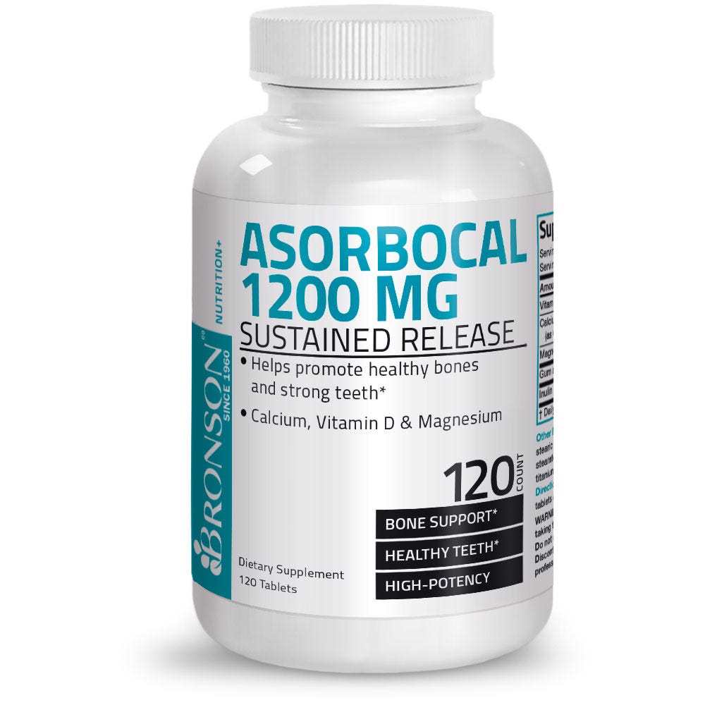 Bronson Vitamins Asorbo Cal Calcium, Vitamin D &amp; Magnesium High Potency Sustained Release - 1,200 Mg - 120 Tablets