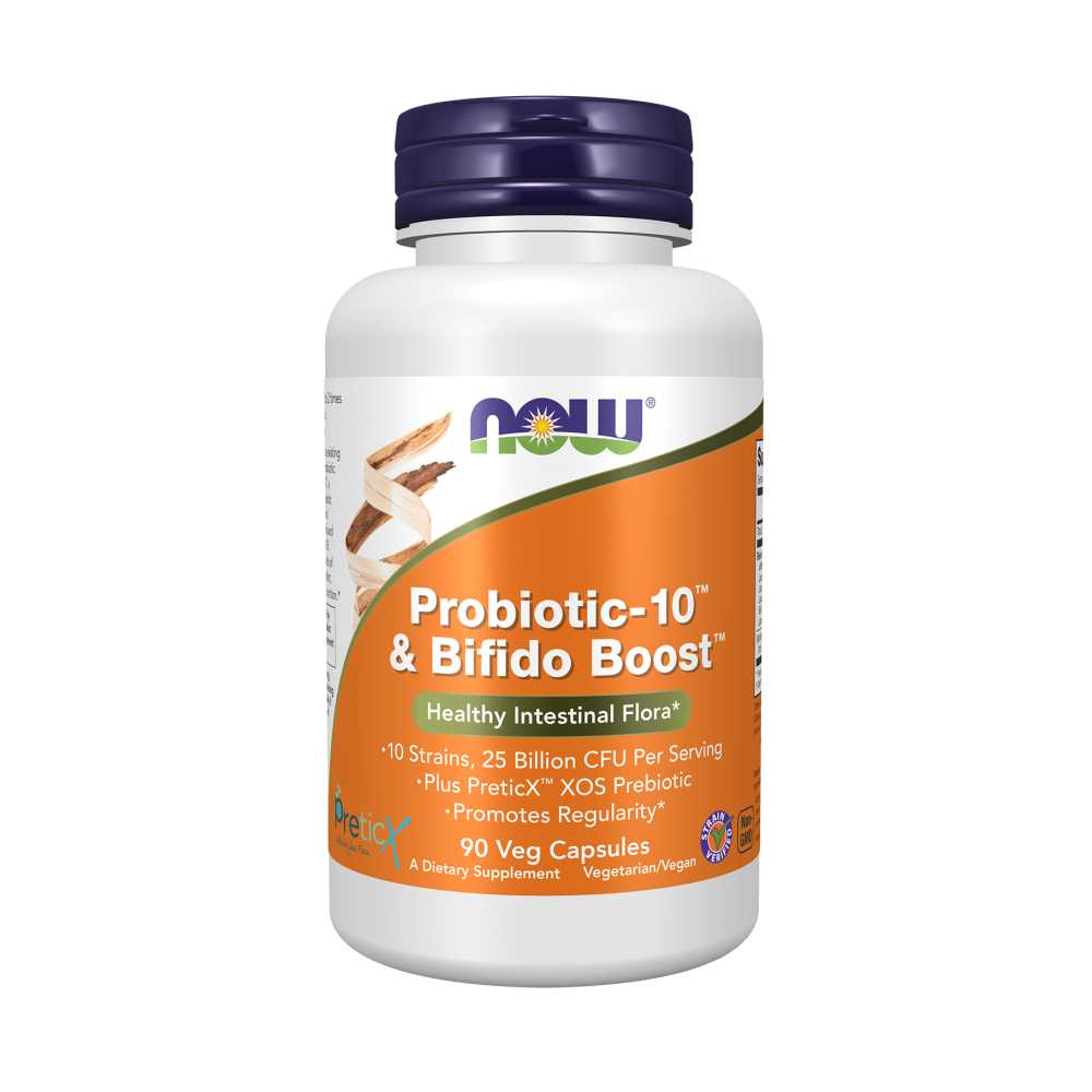 Now Foods Probiotic-10 &amp; Bifido Boost – With PreticX XOS Prebiotic – 90 Capsules