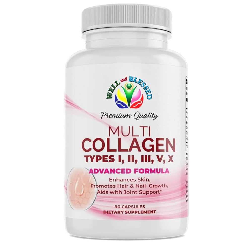 Well and Blessed Multi Collagen – 90 Capsules | 5 Collagen Types | Beauty &amp; Joint Support