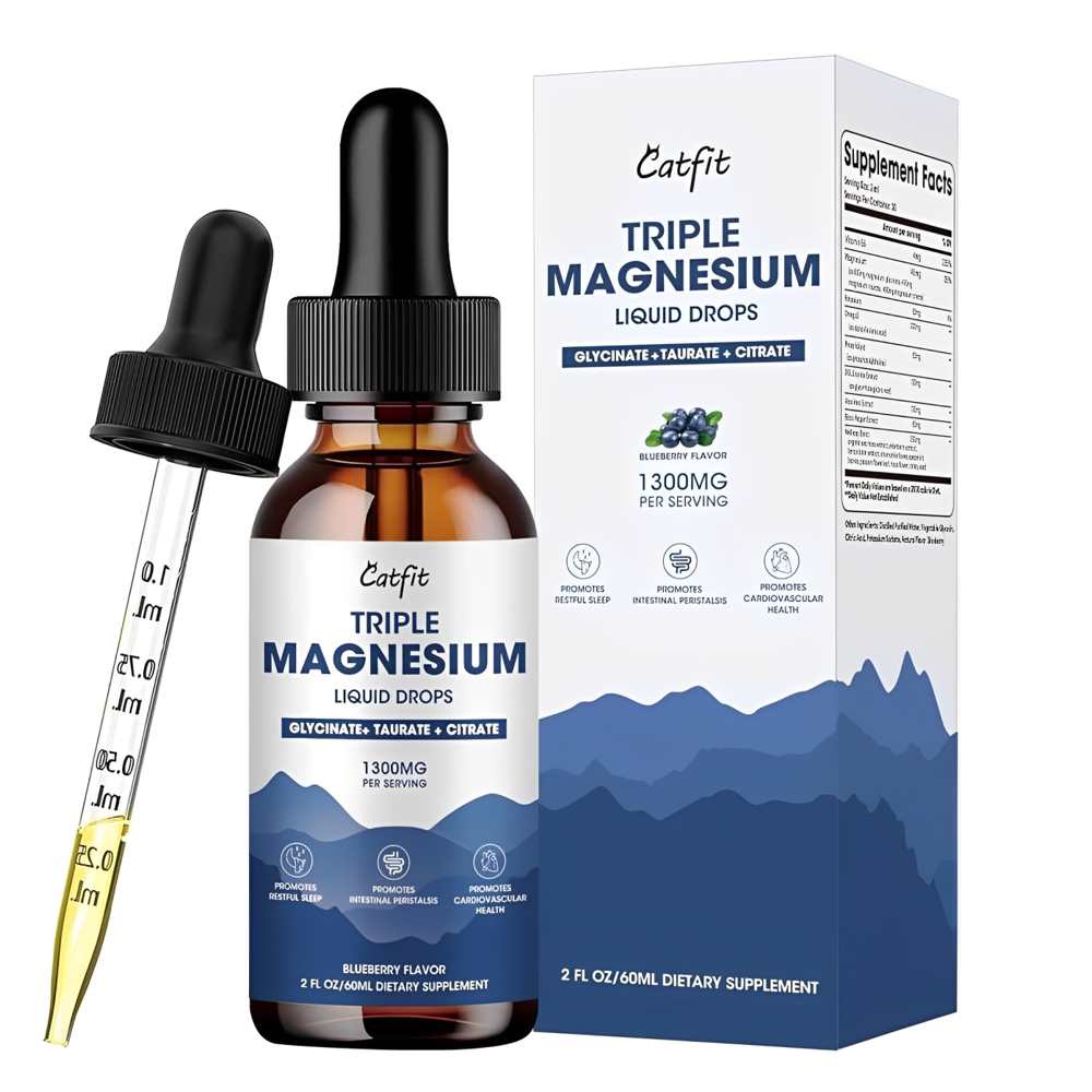 Catfit Magnesium Liquid Drops Glycinate Taurate Citrate 1300 Mg per Serving | Cardiovascular &amp; Muscle Support Dietary Supplement | 2 Fl. Oz (60m L)