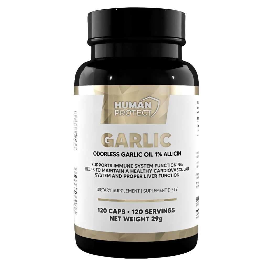 Human Protect Odorless Garlic Oil – 1% Allicin, 120 softgels | Immune, Cardiovascular &amp; Liver Health Dietary Supplement