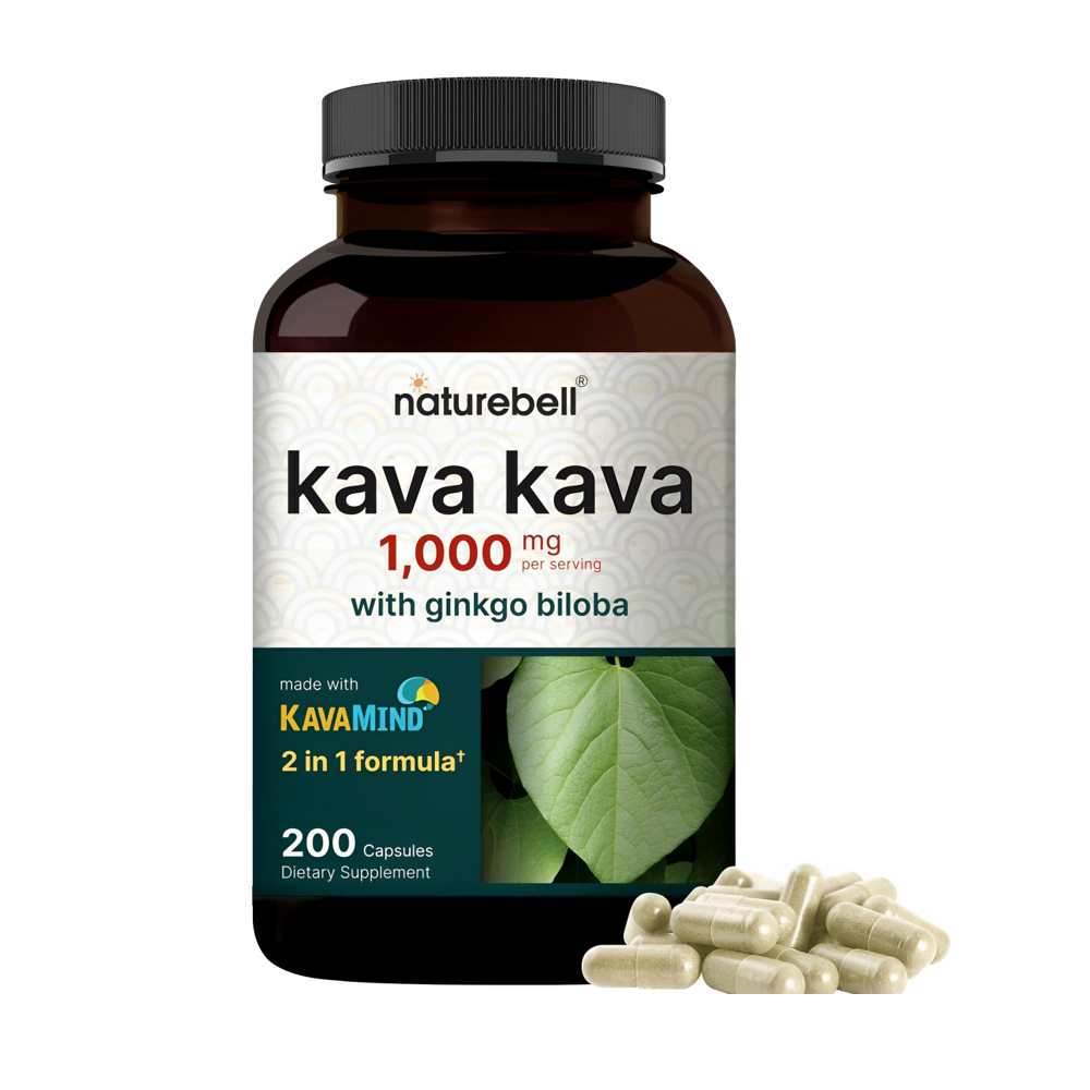 Nature Bell Kava Kava 1000mg with Ginkgo Biloba – 2-In-1 Stress &amp; Cognitive Support (200 Capsules)