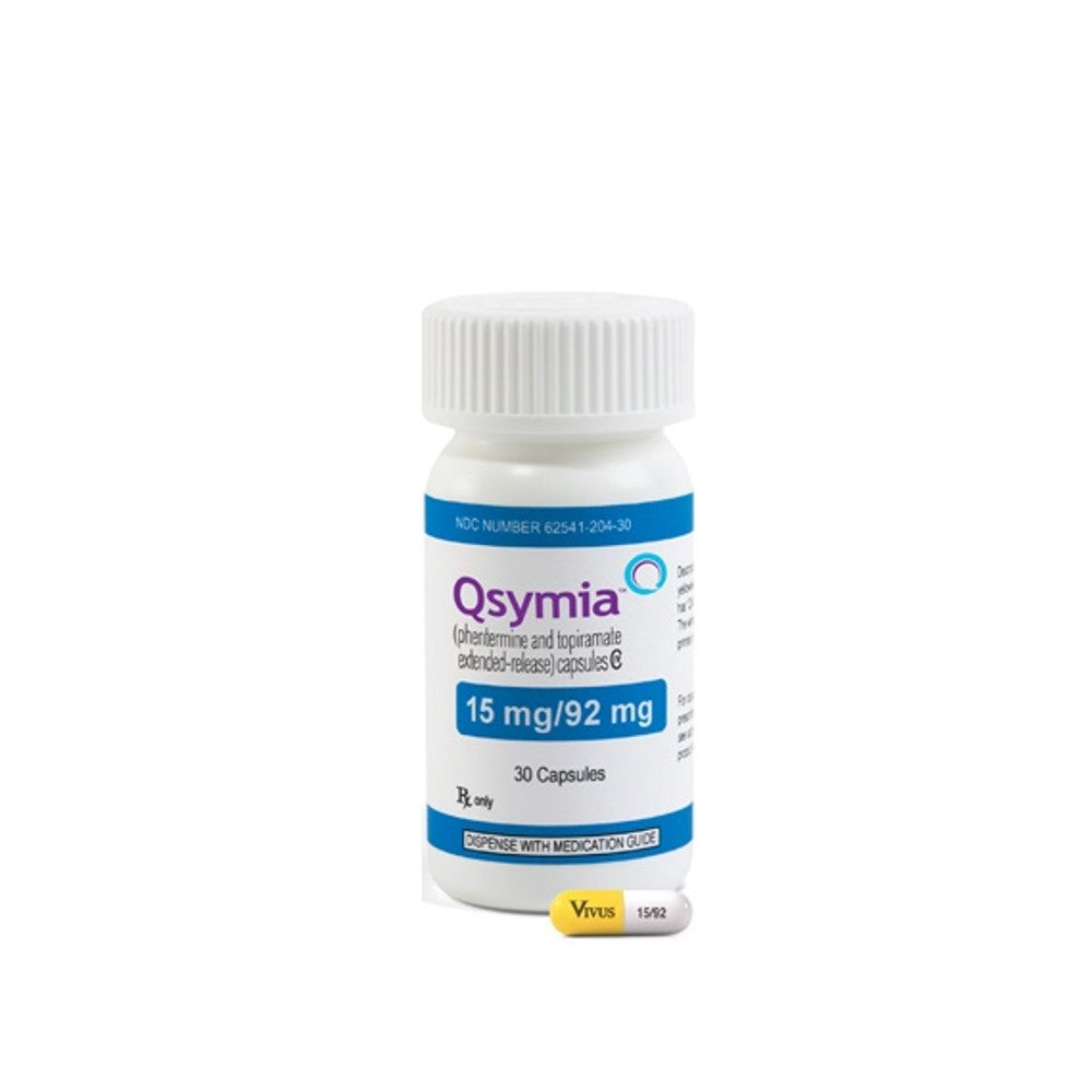 Qsymia Weight Loss Capsules - 15 mg/92 mg, Extended-Release Phentermine &amp; Topiramate, 30 Capsules (NOD 62541-204-30)