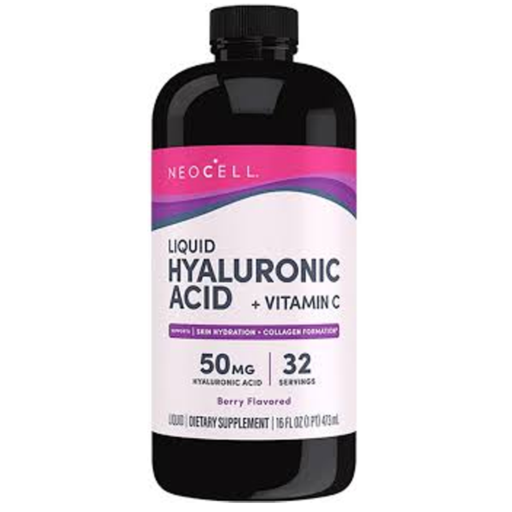 NeoCell Liquid Hyaluronic Acid + Vitamin C – Skin Hydration &amp; Collagen Support, 50mg, Berry Flavor, 16 fl oz