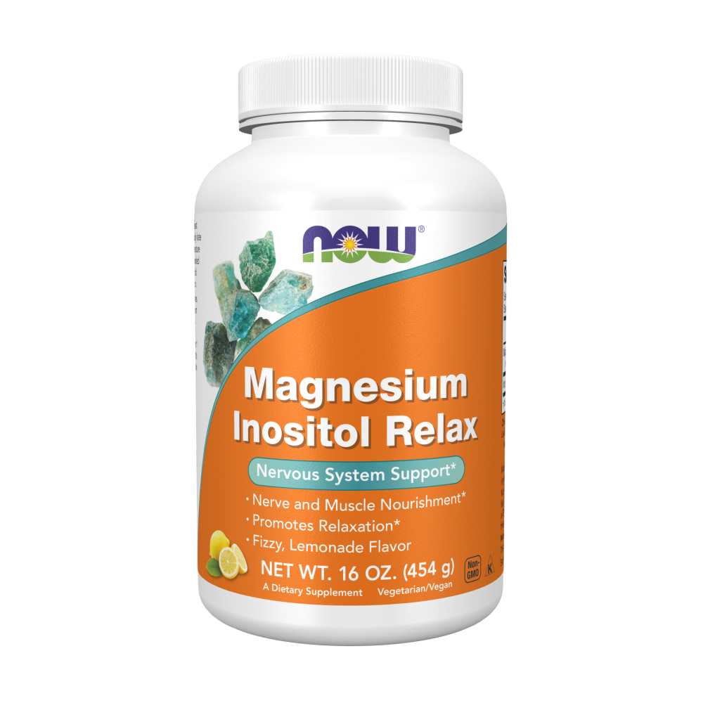 Now Foods Magnesium Inositol Relax – Fizzy Lemonade Flavor – Nervous System Support &amp; Relaxation Formula – 16 Oz (454g) Powder