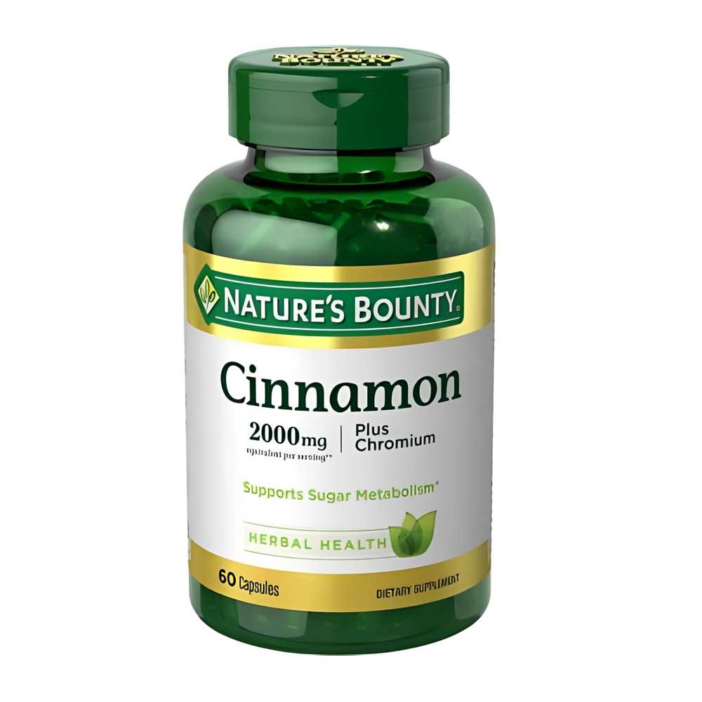 Nature’s Bounty Cinnamon 2000mg Plus Chromium – Supports Sugar Metabolism &amp; Herbal Health (60 Capsules)