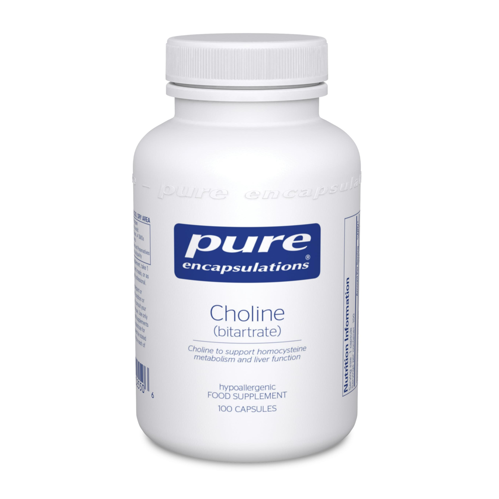 Pure Encapsulations Choline (Bitartrate) 100 Capsules - Support Homocysteine Metabolism &amp; Liver Function