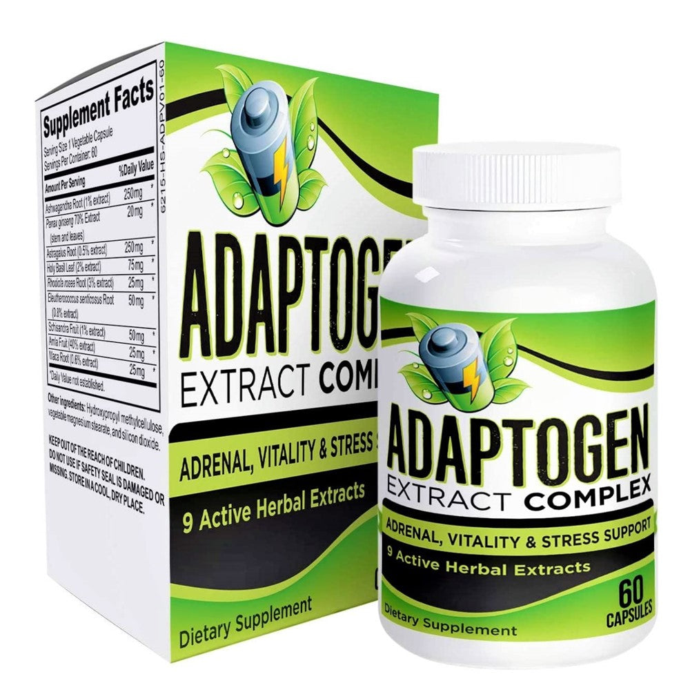 AdrenaVital Stress Relief &amp; Vitality Complex - 9 Herbal Adaptogen Extracts, 60 Capsules
