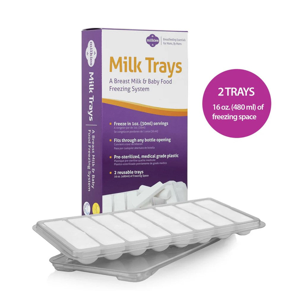 Milkies Milk Trays – Breast Milk &amp; Baby Food Freezing System Freeze 1oz (30ml) Servings | Medical-Grade, Pre-Sterilized Plastic | 2 Reusable Trays | 16oz (480ml) Total Capacity