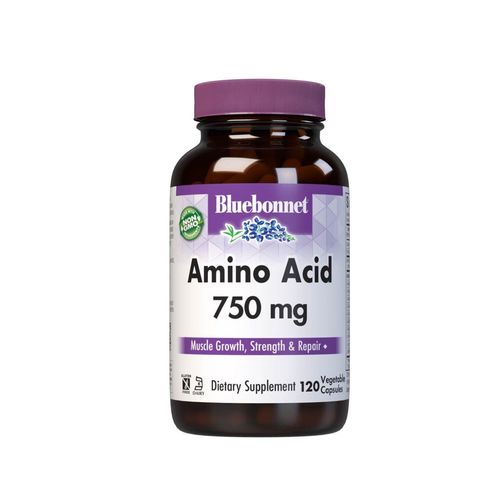 Bluebonnet Amino Acid 750 mg Capsules – Muscle Growth, Strength &amp; Repair, 120 Vegetable Capsules