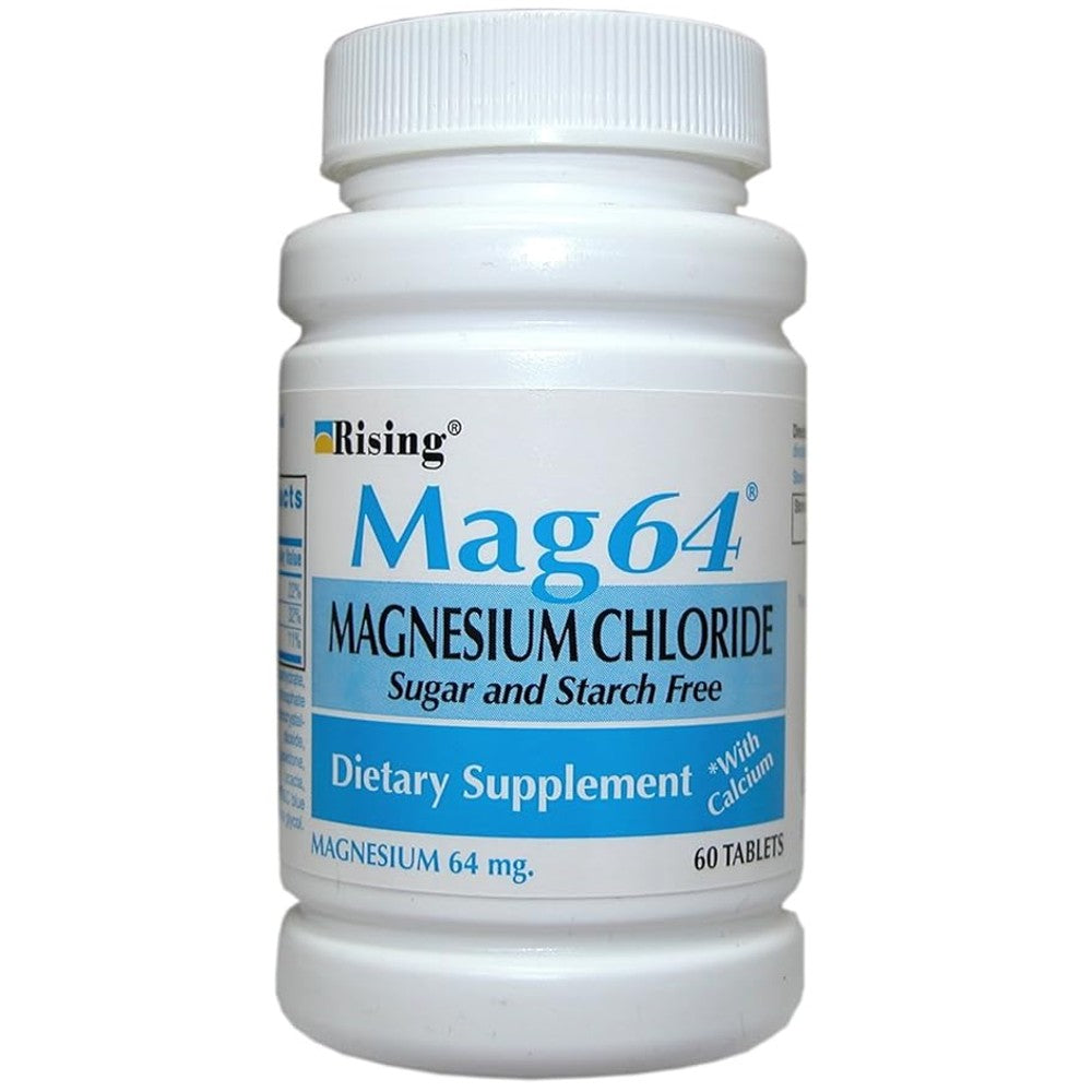 Rising Mag64 Magnesium Chloride Tablets – Sugar &amp; Starch Free Supplement with Calcium