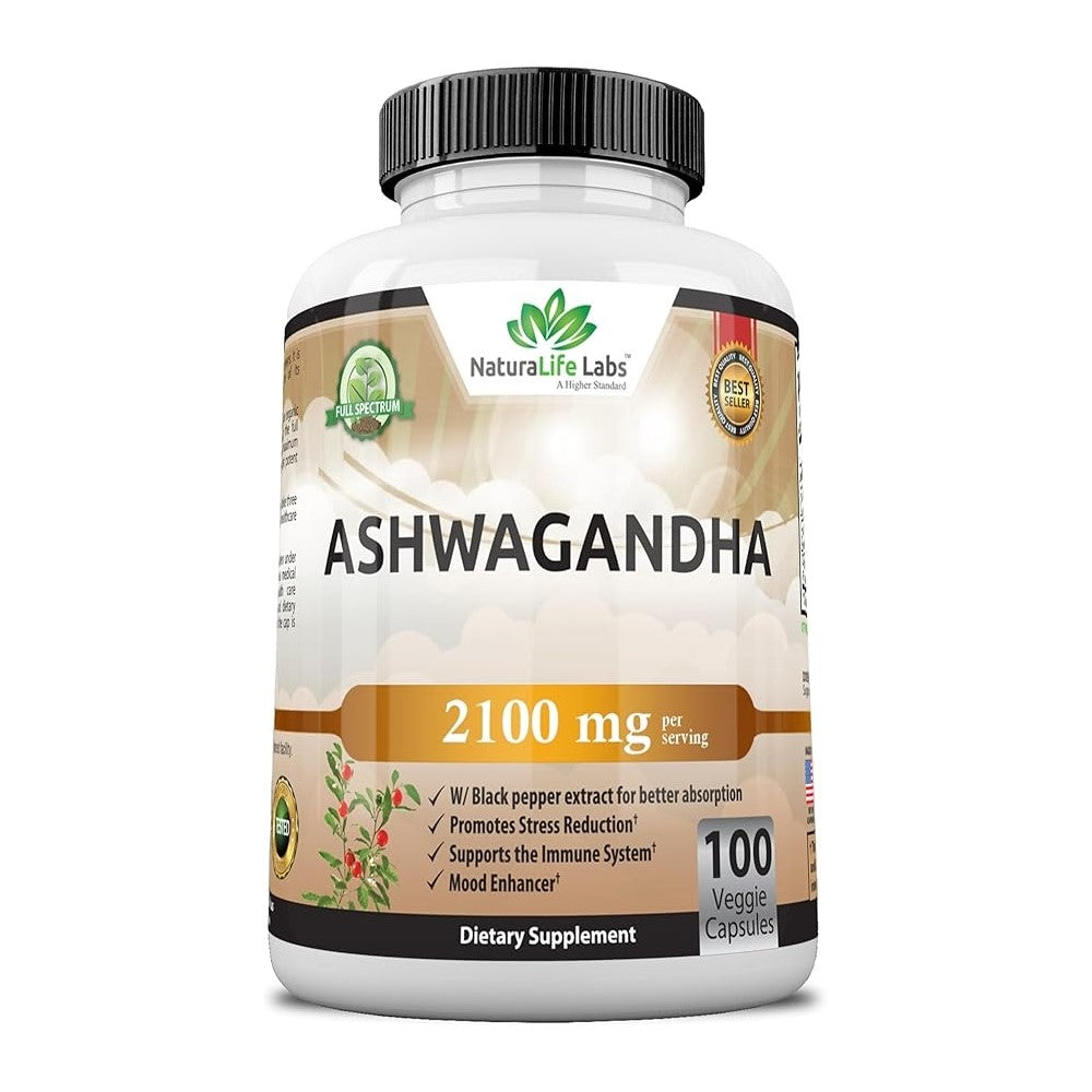 Naturalife Labs Ashwagandha 2100mg with Black Pepper - Stress Relief &amp; Mood Enhancer
