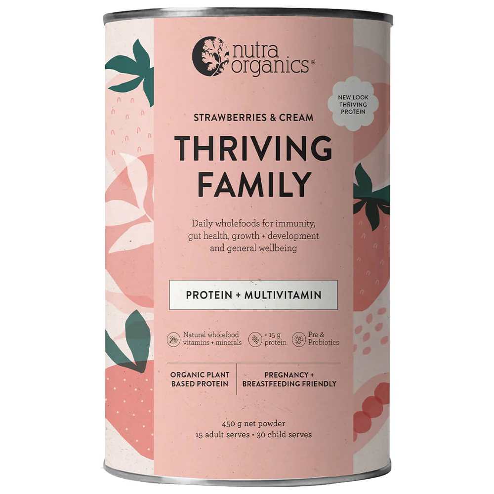 Nutra Organics Thriving Family Protein - Strawberries &amp; Cream 450g