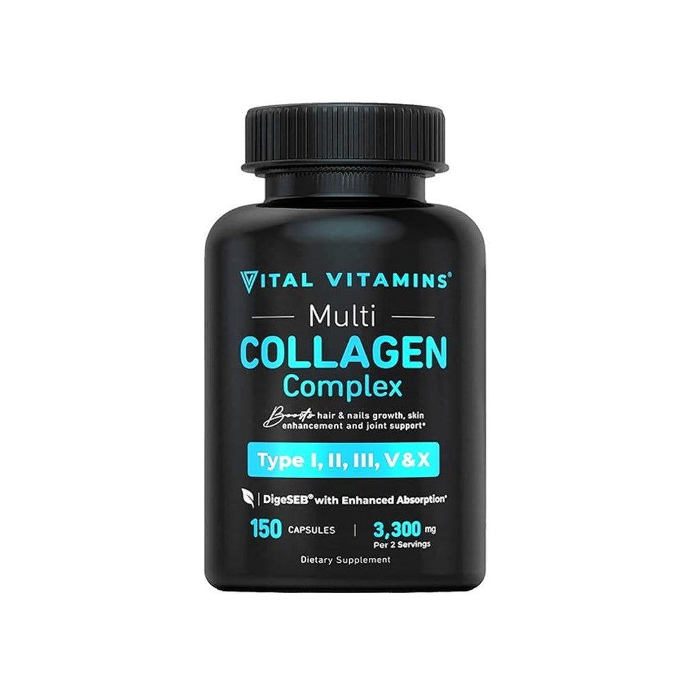 Vital Vitamins Multi Collagen Complex - Hair, Skin &amp; Nails Support | Joint Health | Enhanced Absorption | 150 Capsules