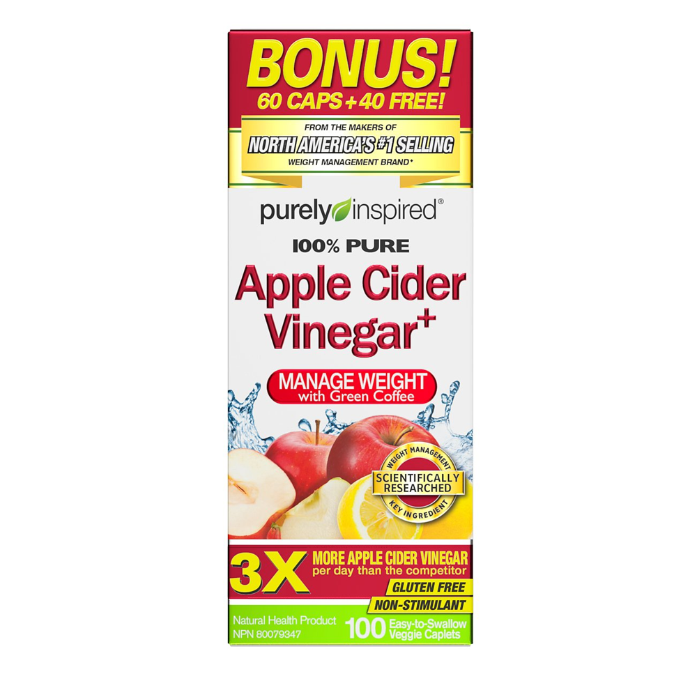 Purely Inspired 100% Pure Apple Cider Vinegar+ – 100 Capsules | Weight Management &amp; Digestive Support