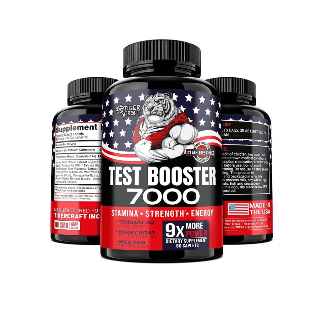TigerCraft Test Booster 7000 – Stamina, Strength &amp; Energy | 9X More Power | 60 Caplets | Made in the USA