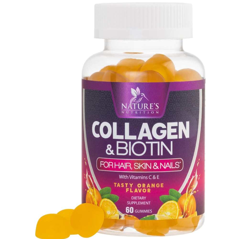 Collagen &amp; Biotin Gummies by Nature’s Nutrition – 60 Orange-Flavored Gummies | Beauty Support Supplement