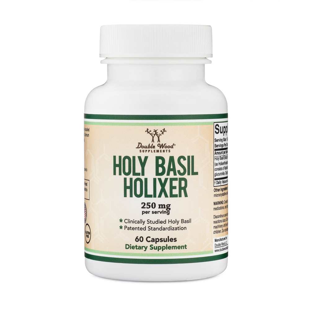 Double Wood Holy Basil Holixer® – 250mg Patented Formula for Stress &amp; Wellness | 60 Capsules
