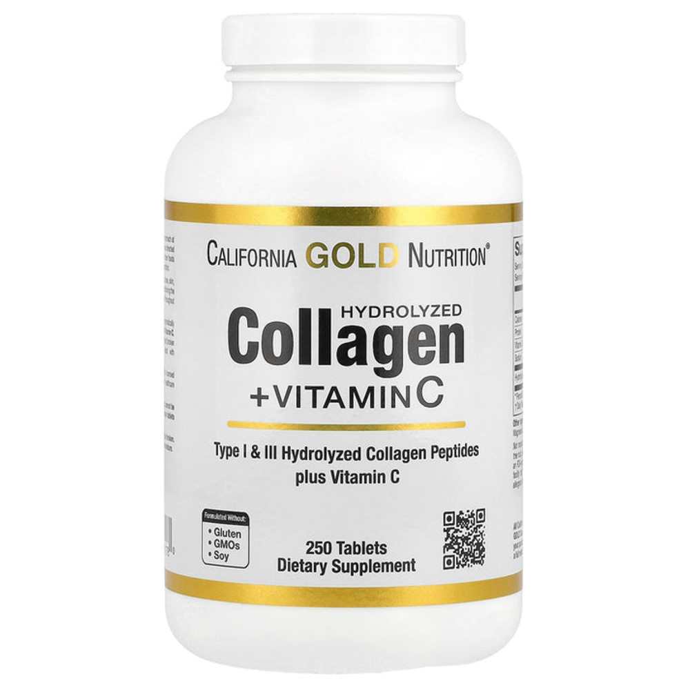 California Gold Nutrition – Hydrolyzed Collagen + Vitamin C | 250 Tablets | Skin &amp; Joint Support